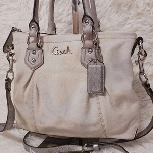 COACH Handbag Shoulder Bag Small Logo Leather White women's USED FROM JAPAN - Picture 1 of 10