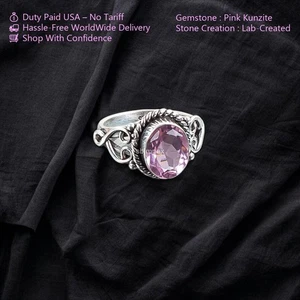 925 Sterling Silber rosa Kunzit Edelstein schöne Handarbeit Frau Geschenk Ring - Bild 1 von 6