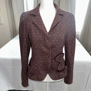 Nanette Lepore Burgundy 65% Virgin Wool Tweed Snap Front Jacket SIZE 6 - Picture 1 of 15