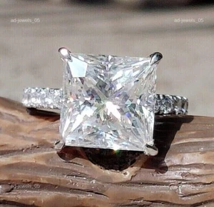 14K Solid White Gold Lab Grown Diamond Solitaire with Accents April Birth Ring - Picture 1 of 16