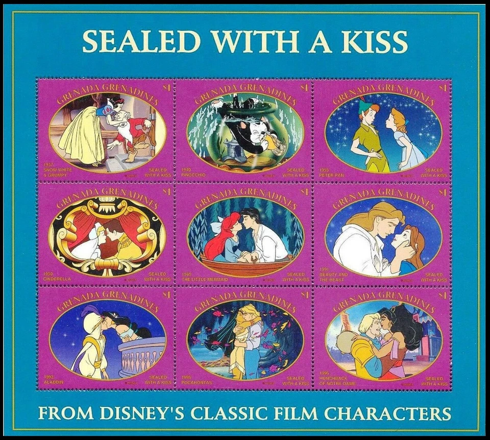Grenada Gr 1997 MNH SS, Disney Sealed With a Kiss  - Image 1 of 1