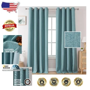 Elegantes cortinas oscuras de lino 96" en azul brezo cáscara de huevo - 2 paneles - Imagen 1 de 10