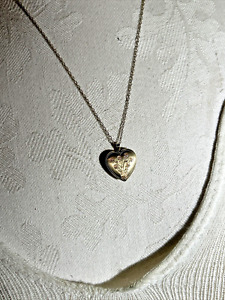 14K Matte Gold Filled Etched Floral Heart Locket 18" Chain