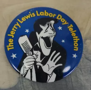 Vintage 1981 Pin Back Button The Jerry Lewis Labor Day Telethon Button Blue 3" - Picture 1 of 10