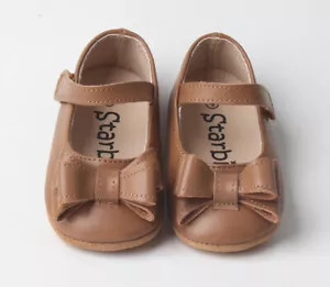 Starbie Baby Mary Janes Brown Bow Baby Dress shoes Toddler Girls Hook & Loop - Picture 1 of 22