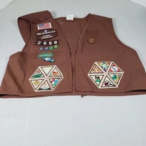 Girl Scouts Illinois Crossroads troop 2688 Brownie vest w/attached sash  PATCHES - Picture 1 of 10