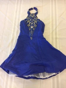 H5) Vintage Zum Zum retro Irridescent Silky Blue Dress Sequin USA Union Made - Picture 1 of 12