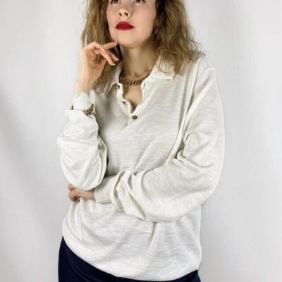 YSL Blanco Jersey Polo Yves Saint Laurent L Hombre Mujer Algodón Manga Larga Foto 1 de 4