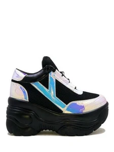 YRU Matrixx Black Atlantis Hologram Goth Punk Raver Platforms Trainers Sneakers - Picture 1 of 4