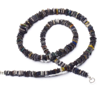 Smoke Heated Black Opal Gem Smooth 5 to 7MM Size Square Heishi Bead Necklace 16" - Image 1 of 4