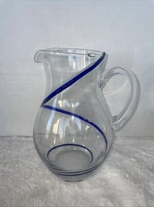 Pier 1 Swirline Cobalt Blue Glass Pitcher 102 OZ - Picture 1 of 5