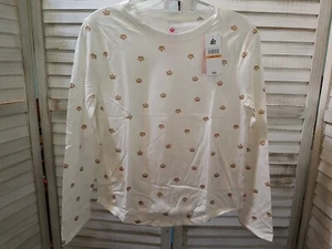 Juicy Couture Girls Size Small Ivory With Gold Sparkley Crowns Long Sleeve H2664 - Picture 1 of 9