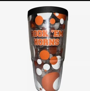 Bicchiere Tervis 24 oz Hook 'Em Horns Austin Texas arancioni e bianchi a pois - Foto 1 di 10