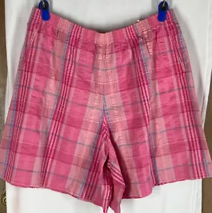 KORET Francisca Women's Pink Plaid Elastic Waist Pull On Shorts Size 32W - Picture 1 of 7