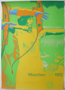 Juegos Olímpicos de Múnich tiro con arco cartel original 1972 Olympia Otl Aicher - Imagen 1 de 3