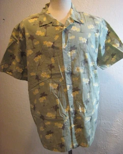Trader Bay Hawaiian Shirt 100% Cotton Palm Trees and Flowers Green Size Men's XL - Picture 1 of 4