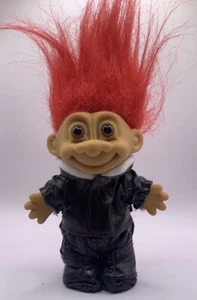 Vintage Retro RUSS Troll Doll 5" Aviator Pilot Motorcycle Outfit Red Hair 90s - Picture 1 of 4
