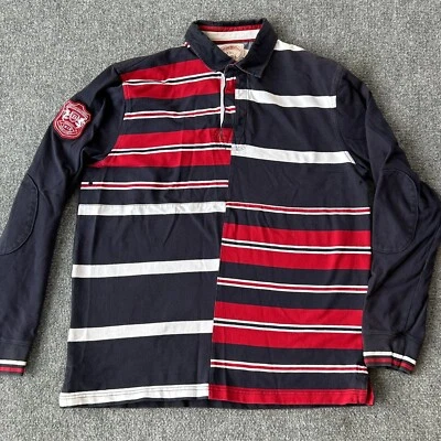 BROOKS 兄弟衬衫男式 XXL 厚长袖棉质橄榄球 Polo 红色蓝色 — 第 1/4 张图片