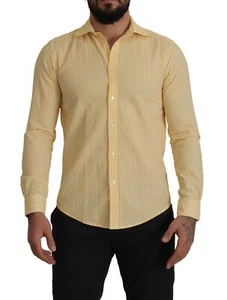 XACUS Shirt Yellow Strpes 100% Cotton Long Sleeves Formal 39/US15.5/S RRP $150 - Picture 1 of 8