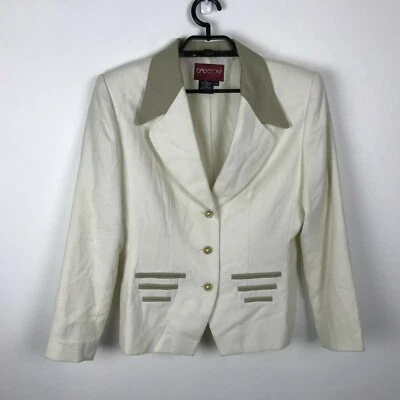 Винтажный женский блейзер 90-х Sasson размер 10 цвет слоновой кости с длинным рукавом смесь полиэстера Y2K - Изображение 1 из 4