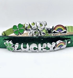 St. Patrick's Day "Lucky" 8mm Leather charm bracelet - Picture 1 of 4