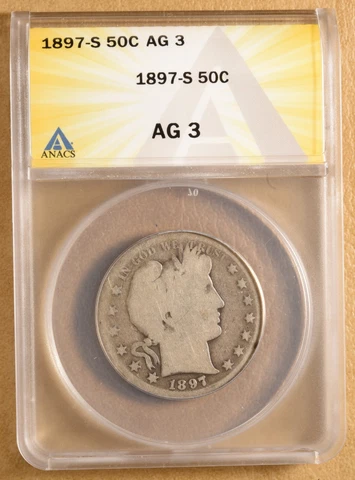 1897 S Barber Half Dollar ANACS AG3 Cover