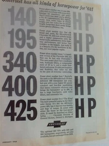 1963 CHEVROLET HORSEPOWER PRINTED Vintage Ad....LAMINATED FREE SHIPPING - Picture 1 of 2