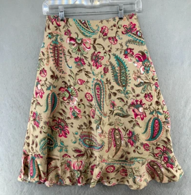 East 5th Womens Skirt 2 PETITE Tan Paisley Ruffle Hem - Image 1 of 4