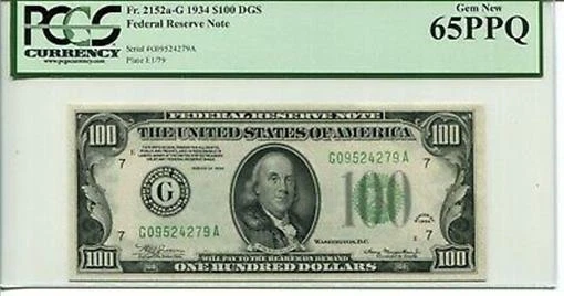 FR 2152a-G 1934 $100 Federal Reserve Note 65 PPQ GEM NEW - Image 1 of 1