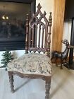 Antique Gothic Throne Like Revival Carved Wood Child Chair Seat 13”H Sturdy