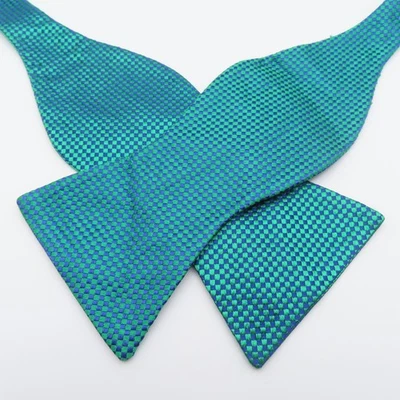 Tommy Hilger Pajarita Verde Azul Cuadros 2.5" Ancho Auto Corbata Seda Brillante Foto 1 de 4