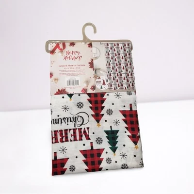 Happy Holidays Christmas Tree Buffalo Plaid Shower Curtain Set Merry Christmas - Image 1 of 3