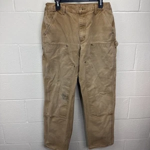 Pantalones de trabajo Carhartt B136 BRN para hombre utilitarios doble frente lona 34x32 desgastados - Imagen 1 de 19