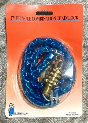 Vintage 27’’ Bicycle Combination Chain Lock Blue - New Brass - Lock  G0963 - Image 1 of 3
