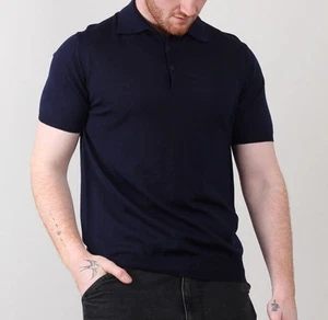 BNWT Oliver Sweeney Navy Covehithe Knitted Polo Shirt UK Size XL RRP £119 - Picture 1 of 6