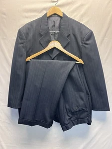 Milano Moda Herren 2 Teiler Marineblau Nadelstreifen Anzug 42R 4 Knopf Manschette Plissee - Bild 1 von 21