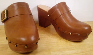 NUEVO Zuecos de tacón Time and Tru para mujer de cuero sintético marrón talla 8 - Imagen 1 de 7