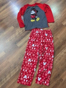 Disney Mickey Mouse Pajamas Child's Size 8 Fleece Pants Long Sleeve Top Gray Red - Picture 1 of 7
