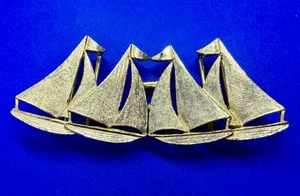 Sailing Sailboats Nautical Interlocking Two Piece Vintage Gold Tone Belt Buckle - Picture 1 of 23