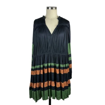 ULLA JOHNSON Alia Dress Navy Blue Mini Dress Women's Size 8 FLAWED Striped Glam - Image 1 of 4