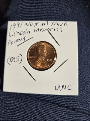 1991 Lincoln Memorial Penny Errors No Mint Mark, UNC. (MS) - Image 1 of 4