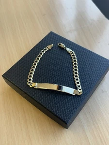 14k Yellow Gold Curb Link ID Bracelet 8" 5mm - 14K Esclava - Picture 1 of 5