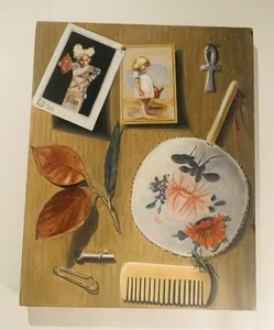 Trompe l’Oeil - Still Life Oil Painting on Canvas – Balinese Dancer, Child, Fan - Picture 1 of 15