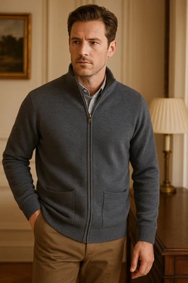 J.Crew Men 100% Merino Wool Cardigan Sweater Sz S Gray Zip Up Soft Warm Pockets - Image 1 of 4