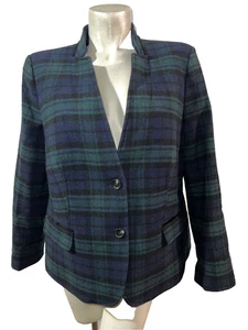 Talbots Sakko Damen Größe 16 Marineblau Kariert Wollmischung Blazer Preppy Büro - Bild 1 von 9