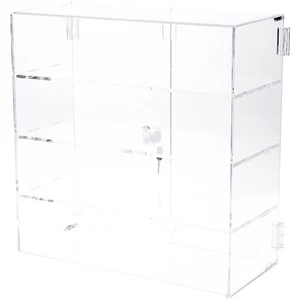 Plymor Clear Acrylic Rectangle Locking Case, 3 Shelves, 16.5" H x 16.25" W x 7"D - Picture 1 of 1
