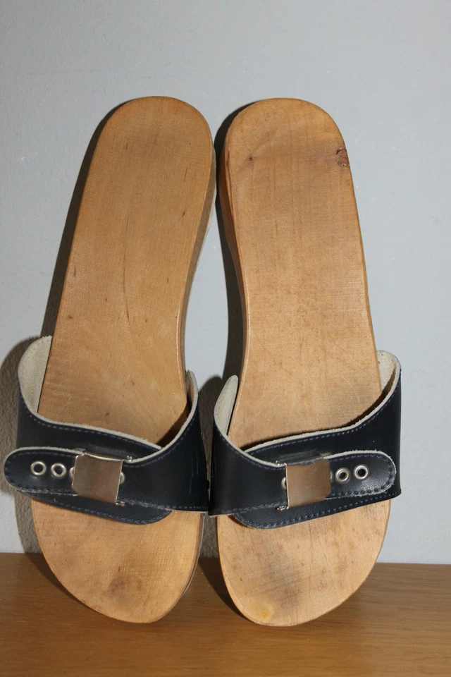Clogs Gr. 40 dunkelblau Leder mit Holzsohle Zustand: gut - Bild 1 von 4
