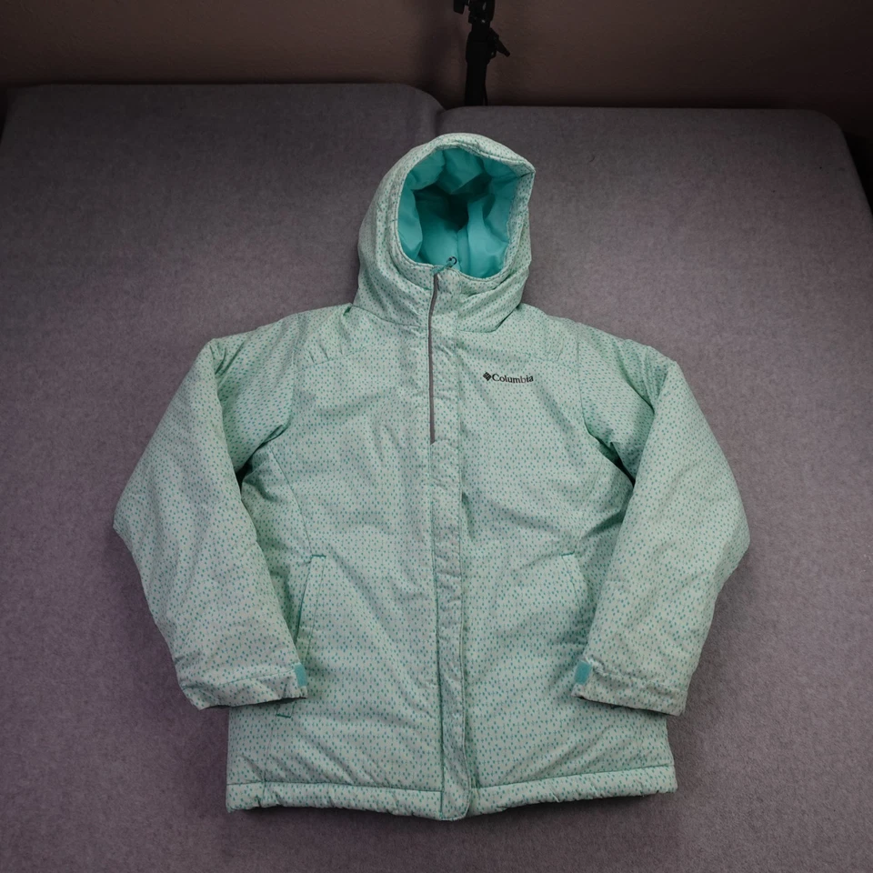 Columbia Girls Medium 10/12 Mint Green Hooded Winter Jacket Nylon Insulated - Image 1 of 4