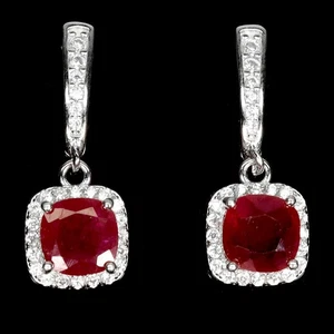 925 Sterling Silver Earrings Cushion Ruby 6mm Natural Gemstone Jewelry - Picture 1 of 14