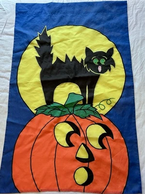 Spooky Black Cat on Pumpkin Large House Flag Banner for Halloween! - Image 1 of 4